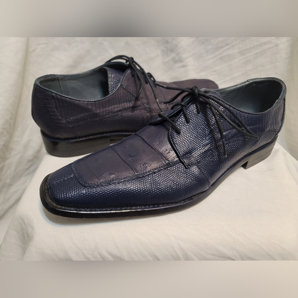David X Mens Caiman Crocodile & Lizard Blue Leather Dress Shoes Sz 10